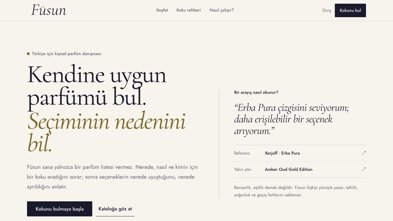 Füsun'un kişisel parfüm keşfini anlatan ana sayfası
